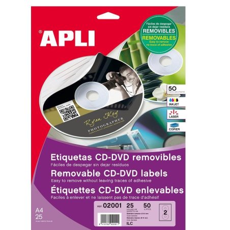 ETIQUETA ADHESIVA APLI CD/DVD 114MM.  B/50