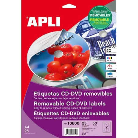 ETIQUETA ADHESIVA APLI CD/DVD 117MM. B/50