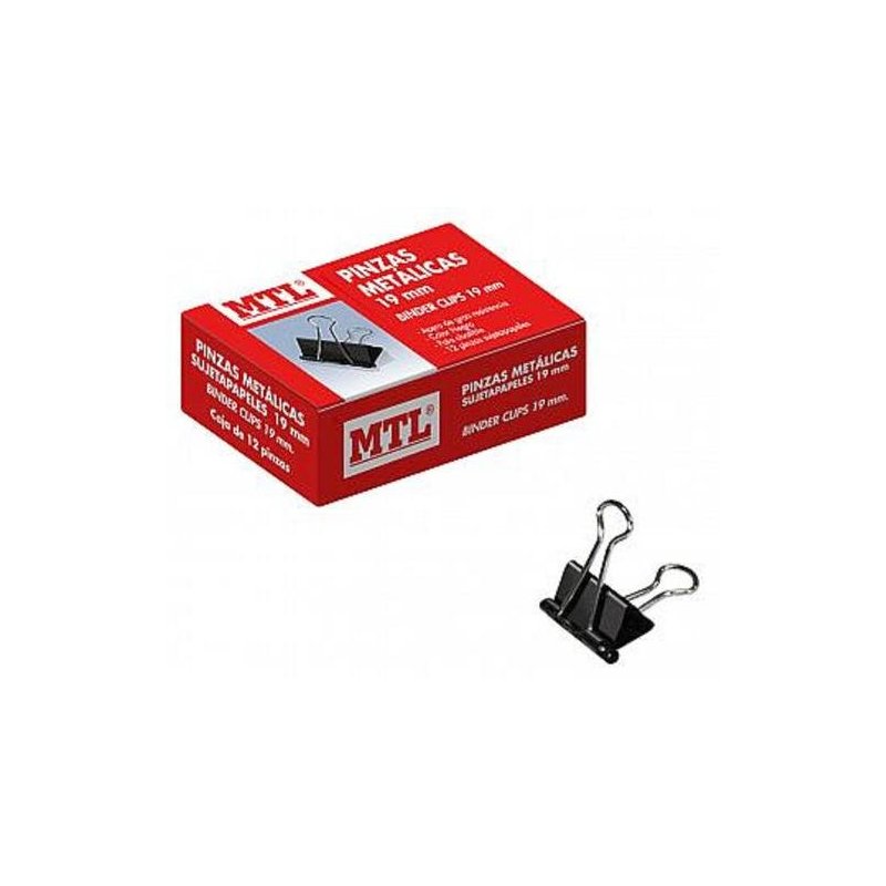 PINZAS CLIP MTL 19MM NEGRO C/12