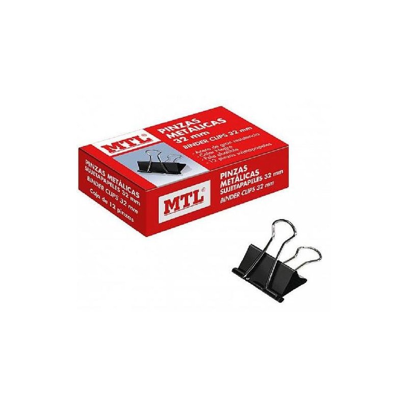 PINZAS CLIP MTL 32MM NEGRO C/12