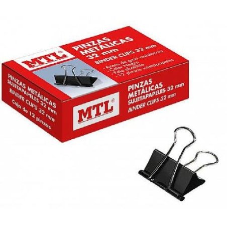PINZAS CLIP MTL 32MM NEGRO C/12