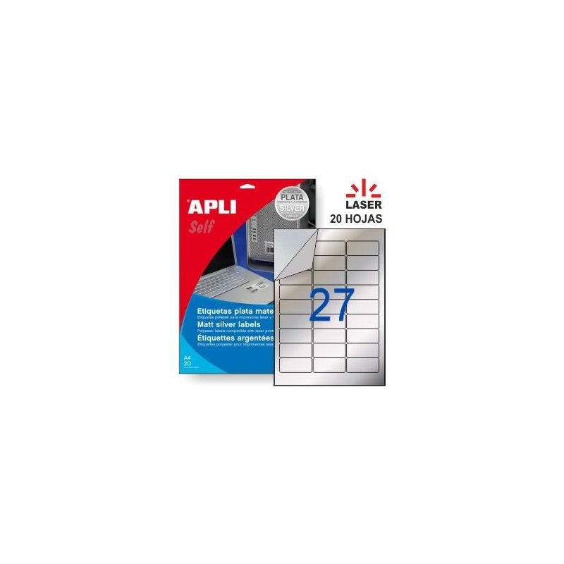 ETIQUETA ADHESIVA PLATA APLI 63.5X29.6MM B/20