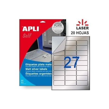 ETIQUETA ADHESIVA PLATA APLI 63.5X29.6MM B/20