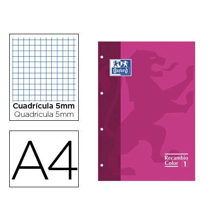 RECAMBIO OXFORD A4 4T. 80H. 5X5MM. CUADRO ROSA