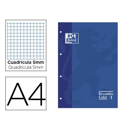 RECAMBIO OXFORD A4 4T. 80H. 5X5MM. CUADRO AZUL