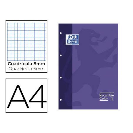 RECAMBIO OXFORD A4 4T. 80H. 5X5MM. CUADRO LILA