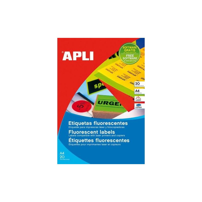 ETIQUETA ADHESIVA APLI VERDE FLUORESCENTE A4 20H.