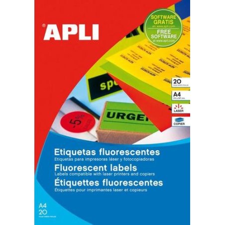 ETIQUETA ADHESIVA APLI VERDE FLUORESCENTE A4 20H.
