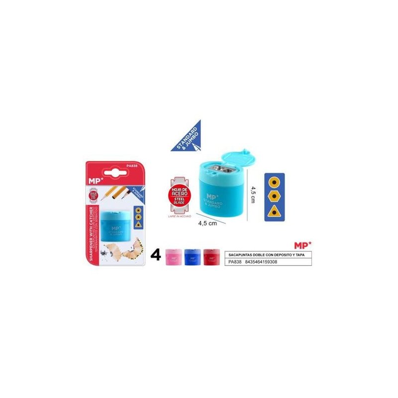SACAPUNTAS DOBLE CON DEPOSITO Y TAPA