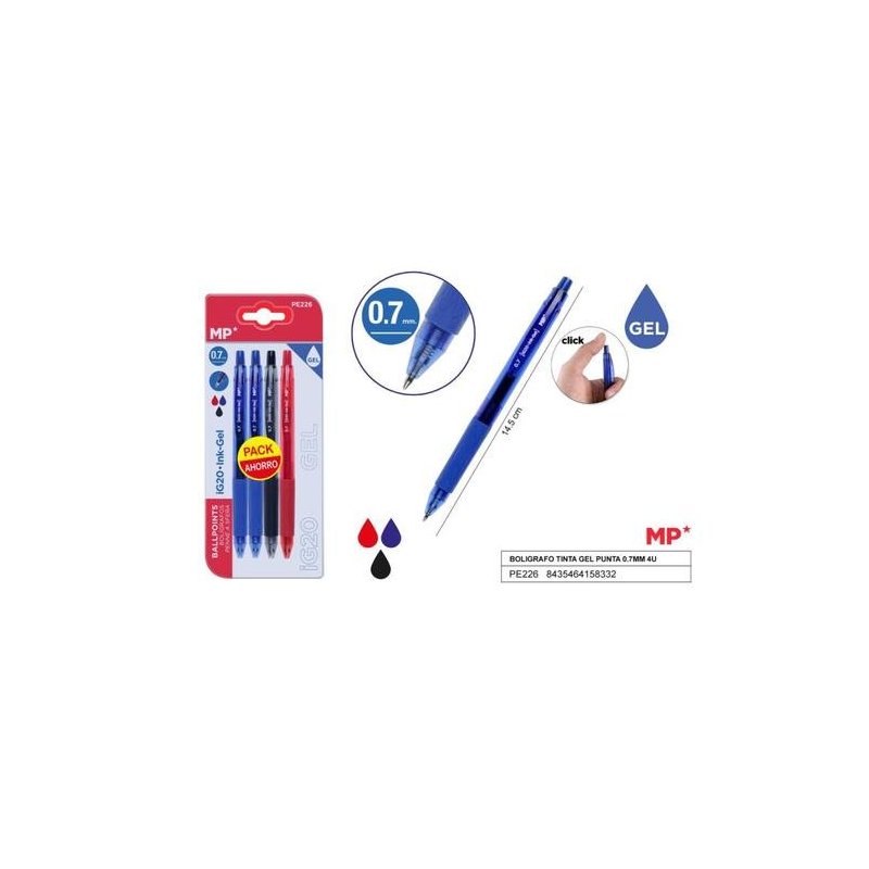 BOLIGRAFO TINTA GEL PUNTA 0.7MM 4U