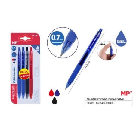 BOLIGRAFO TINTA GEL PUNTA 0.7MM 4U