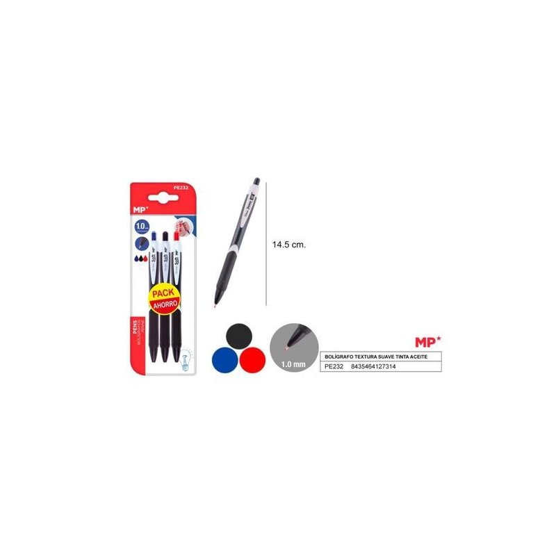 BOLIGRAFO TINTA ACEITE 1.0MM 3UDS